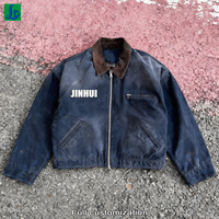 Veste bomber en toile de coton pour homme, style streetwear, personnalisée, lourde, vintage, délavée au soleil, fermeture éclair
