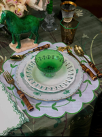 Serviettes en lin et coton brodées à la main, modernes, carrées, à bordure festonnée, vertes, pour la décoration de table