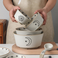 Service de table en céramique rustique de style japonais Soleil, Lune, Étoiles – Bols et assiettes durables de haute qualité, compatibles micro-ondes et lave-vaisselle, émaillés