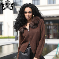 Cardigan en tricot à fermeture éclair chaud et confortable de haute qualité pour femmes Janefur, cardigan à bordure en fourrure pour femmes