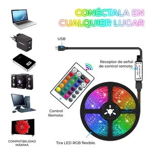 Tira de Luces LED RGB 5050 de 7M con Control Remoto, 12V CC, IP33, Alimentación USB, PCB Negro, Vida Útil de 25000 Horas, Fácil Instalación, S - Product Image 5