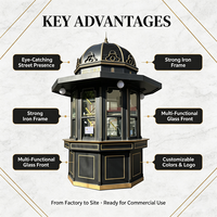 Kiosque commercial octogonal en fer avec toit en dôme, style européen vintage, pour l'extérieur, idéal pour les zones touristiques et la vente de souvenirs