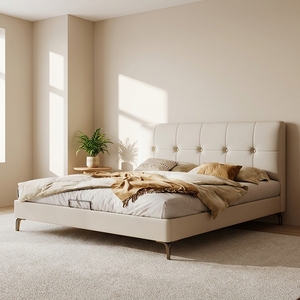 <span class=keywords><strong>Lit</strong></span> en cuir avec cadre en bois massif de style crémeux, design moderne et minimaliste, dossier rembourré, <span class=keywords><strong>lit</strong></span> avec rangement - Product Image 5