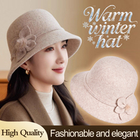 Sombrero Cloche de Lana para Mujer, Ajustable, con Flores y Lazo en Relieve, para Uso Formal/Casual/de Fiesta
