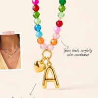Collar con colgante de letra inicial, colorido, con cuentas, joyería de verano, regalo para mujer, collar gargantilla con corazón y letra inicial en burbuja