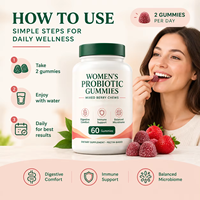 Gummies probiotiques pour femmes favorisant l'équilibre de la microbiote vaginale, pour la santé féminine, 60 unités, ODM/OEM, HALAL