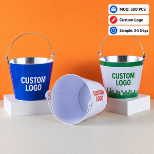 Cubo de hielo de lata de metal de hierro galvanizado redondo de 5l de fábrica promocional al por mayor para <span class=keywords><strong>6</strong></span> botellas de cerveza, champán, bebidas - Product Image 1