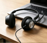 Headset USB Profesional Berkabel untuk Call Center dengan Mikrofon ENC Peredam Kebisingan untuk Resepsionis Kantor dan Pekerjaan Meja Depan