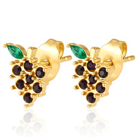 Trendy 18K vergulde oorbellen met gekleurde zirkonia, roestvrij staal, diverse vormen, fruit oorbellen, anti-aanslag sieraden