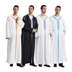 Plus Size Traditional Moroccan Style Thobe With Hoodie Black For Men Jellaba Long Sleeve Muslim Clothing