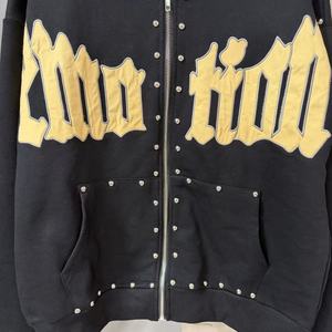 Chaqueta con cremallera de alta calidad, 100% algodón grueso, con estampado vintage de estilo urbano 'Mixed Emotions' y rotos, para hombre, tipo sudadera con capucha. - Product Image 5