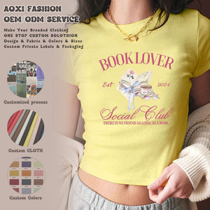 2025 puf taklidi düz seksi gömme ince boş gömlek kadın t-shirt toptan kırpma üst özel logo bebek Tee için kadın - Product Image 3