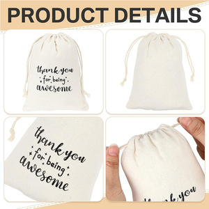 Sac à cordon en toile de coton recyclable en gros avec logo personnalisé « Merci » imprimé, pochette pour vêtements et chaussettes - Product Image 6