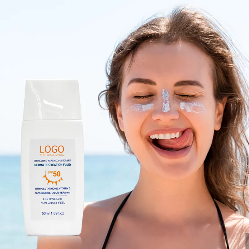 कस्टम लोगो पर्यावरण के अनुकूल Orotection सनस्क्रीन बहु चेहरे की त्वचा Suncream लोशन यूवी संरक्षण सबसे अच्छा मुसब्बर सुखदायक सूरज क्रीम एसपीएफ़ 50