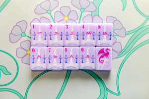 Tuiles de <span class=keywords><strong>Mahjong</strong></span> américaines en acrylique violet lavande de 1 7/16 po, motifs Jardin <span class=keywords><strong>Français</strong></span> et Paris, gravées, monocouche, pliables, luxe moderne - Product Image 3