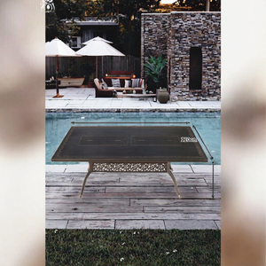 <b>Dual</b> Charcoal Grill Table Cast Aluminum Outdoor Dining Table <b>BBQ</b> Grilling Table for Villa- Courtyard Garden - Product Image 3