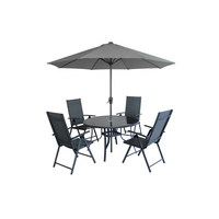 6 pièces Ensemble de Patio 6 pièces de Fronde Extérieure À Manger Ensemble De Meubles avec 4 Sièges Chaise Pliable Rond Table de Terrasse plus Parasol