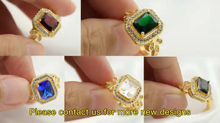 Luxury Female Big Red/Green CZ Stone Ring Simple Design Style of Luxury  Atmosphere Valentine Weird