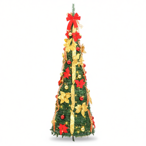 Sapin de Noël artificiel 59,1 pouces vert 100 lumières LED pliable décoration intérieure - Product Image 1