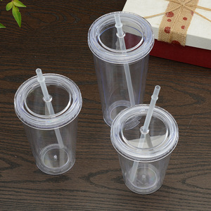 Bicchiere in Acrilico Trasparente con Cannuccia e Coperchio, Senza BPA, Doppia Parete Isolante, Riutilizzabile, per Caffè Freddo e Feste - Product Image 3