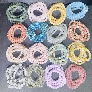 Natural 8mm Rose Quartz Stretch Beaded Bracelets Aquamarine Crystal Bracelet For Gifts
