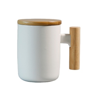 Fully Color Glazed Tea Coffee Cup Custom Ceramic <strong>Mugs</strong> <strong>with</strong> Wooden <strong>Handle</strong> <strong>and</strong> <strong>Lid</strong> - Product Image 1
