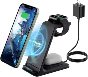 2024 most sold products 2022 T3 3 in 1 Wireless Charging Station for Watch SE 6 5 4 3 2 headset Pro, Qi 15W Fast Stand for iPhone 13