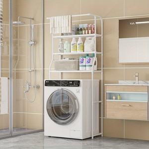 Support de machine à laver de salle de bain sans perçage Support de rangement en fer robuste avec base de montage adhésive sous vide Étagères multicouches - Product Image 3