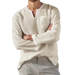<span class=keywords><strong>Camicia</strong></span> da <span class=keywords><strong>uomo</strong></span> a maniche lunghe in <span class=keywords><strong>misto</strong></span> cotone e <span class=keywords><strong>lino</strong></span>, tinta unita, con colletto alla coreana, stile casual da spiaggia, caldo bestseller dalla fabbrica cinese - Product Image 2