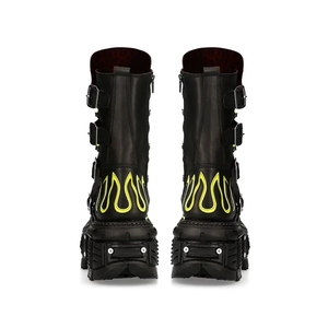 Bottes à plateforme gothiques punk, noires et jaunes, à motif flamme, talon de 8 cm, en cuir PU, chaussures unisexes, taille 35-45 - Product Image 3