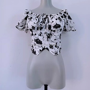 Top Corto Estilo Bustier con Estampado Floral Personalizado para Mujer, <span class=keywords><strong>Blusa</strong></span> Fruncida para Damas - Product Image 3