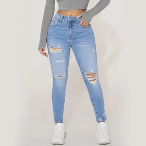 Factory custom denim high waist Pencil Pants Stretch Ripped Colombian pants Women Skinny Jeans