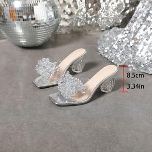 Tacones Altos Transparentes con Plataforma, Sandalias de Tacón Grueso con Cuentas, Punta Cuadrada, de PU, para Primavera, Verano y Otoño - Product Image 6