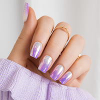 Uñas Postizas de Gel Suave Híbrido ABS PMMA, Reutilizables, con Brillo Degradado Morado, Forma Ataúd Corta