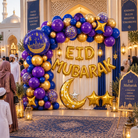 Kit de Décoration de Fête Islamique avec Ballons en Latex, Arche Eid Mubarak, Arche en Aluminium Motif Lune et Étoile, Toile de Fond Motif Château