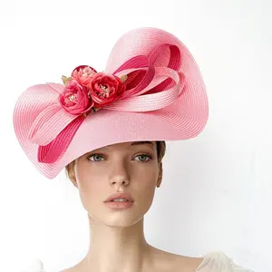 Hot Sale Athleisur Fascinators Chapéus Moda Straw Church Hat Wedding Theme Party Derby Hat Millinery para as Mulheres
