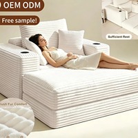 Canapé-lit convertible sur mesure en velours rayé avec matelas de sol intégré, inclinable et pliable, pour usage hôtelier