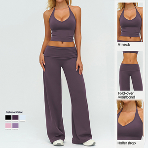 Evaricky Completo Sportivo da Donna: Pantaloni Yoga a Gamba Larga e Top Canotta con Scollo a V per Corsa, Palestra e <span class=keywords><strong>Fitness</strong></span> - Product Image 2