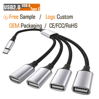 4-in-1 Metall-Nylon-umflochtenes USB-A rechtwinkliges OTG-Verlängerungskabel Typ-C Stecker/Buchse für Computer, kundenspezifisches OEM, Eigenmarke