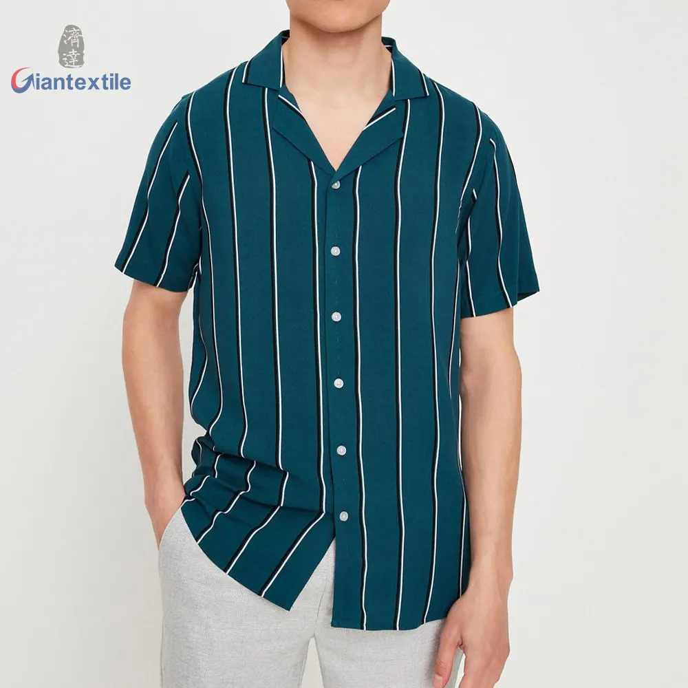 Drie Kleurstellingen Cooling Ecovero Kwaliteit Gestreepte Mannen Aloha Shirt Met Hawaii Kraag Revers Hals