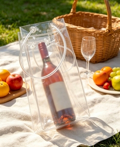 Clear PVC Wine <b>Cooler</b> Bag Portable Bottle Carrier Stand Up Pouch with Handle for Gift Packaging - Product Image 4