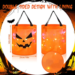 Sac fourre-tout réutilisable lumineux LED en forme de citrouille pour Halloween, idéal pour les bonbons et les friandises des enfants, parfait pour les fêtes - Product Image 4