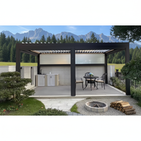 Pergola automatique en aluminium blanc 6063 T5 avec toit à lamelles, rideaux latéraux, revêtement fluorocarboné, imperméable, style chinois