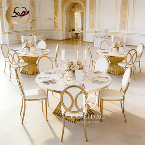 โต๊ะรับประทานอาหารงานแต่งงานดีไซน์ศิลปะสมัยใหม่สแตนเลสสีทอง หน้าโต๊ะ MDF - Product Image 5