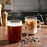 Juego de Tazas de Café de Vidrio Transparente de 20 oz, Taza de Té de Borosilicato Resistente al Calor con Asa para Bebidas Calientes y Frías