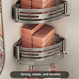 Étagère d'angle de salle de bain gris bronze, support de rangement mural sans perçage pour toilettes et lavabo - Product Image 5