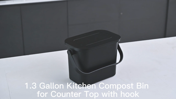 5L Wall Mounted Rectangular Compost Bin Black All-Plastic Storage ...