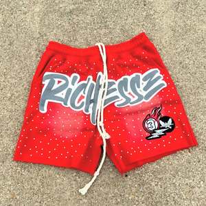 ड्रॉस्ट्रिंग पफ प्रिंट शॉर्ट्स स्ट्रीटवियर स्ट्रेटवियर, पुरुषों के लिए खराब कपास फ्रेंच टेरी स्वेट शॉर्ट्स - Product Image 5