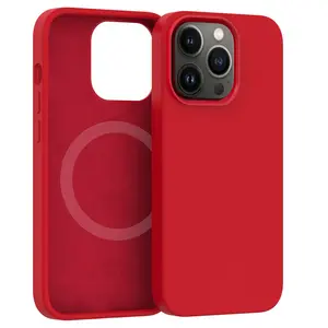 For iPhone Apple 14 Pro Max Liquid Silicone Logo Phone Case Magnetic Ring Wireless Charging Microfiber Back Cover