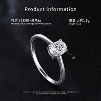 Bague de Fiançailles et de Mariage en Argent 925 avec Moissanite Ovale de 1 Carat, Modèle Simple à Bras Droit, Vente en Gros Usine